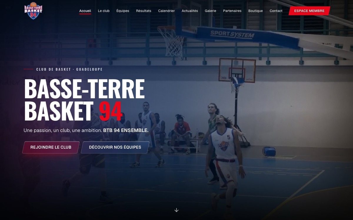 Page d'accueil du site Basse-Terre Basket 94