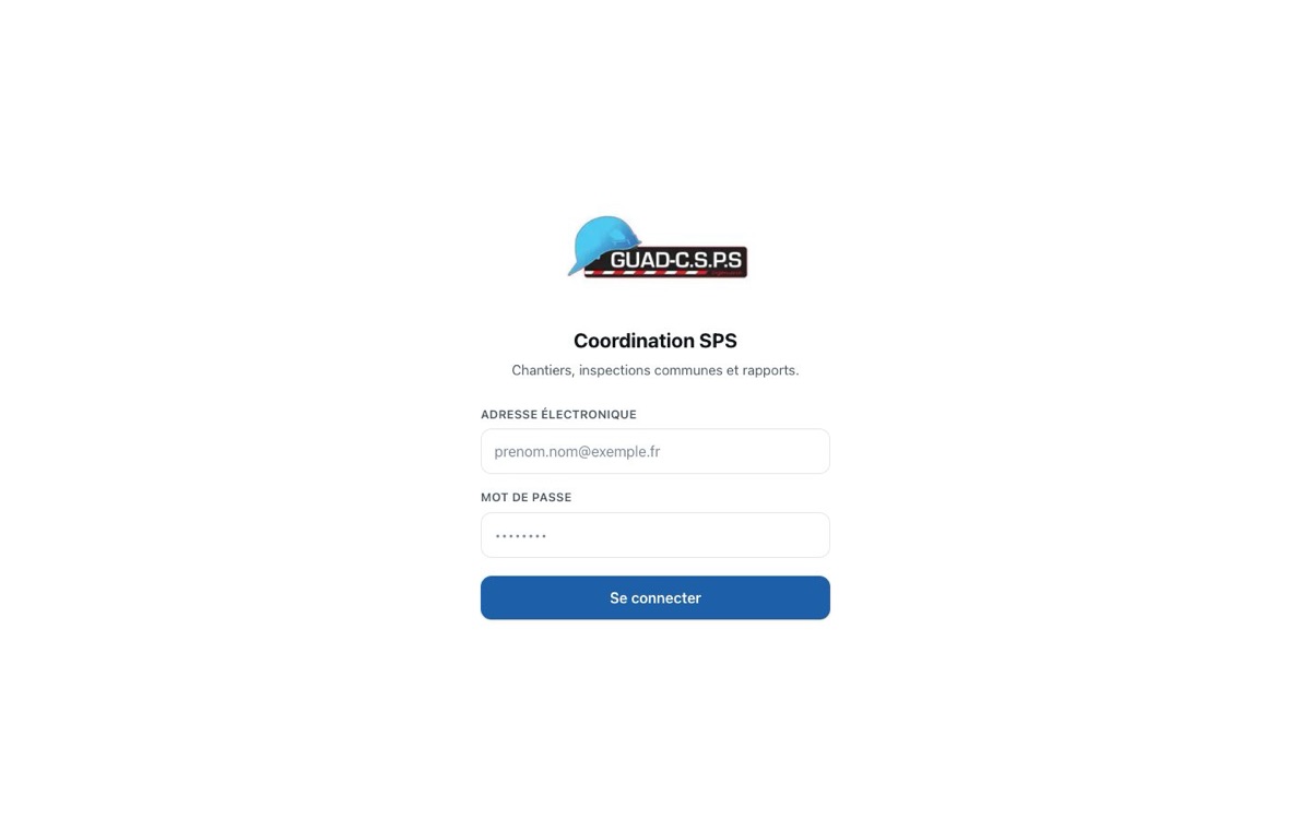 Écran de connexion de l'application GUAD-CSPS